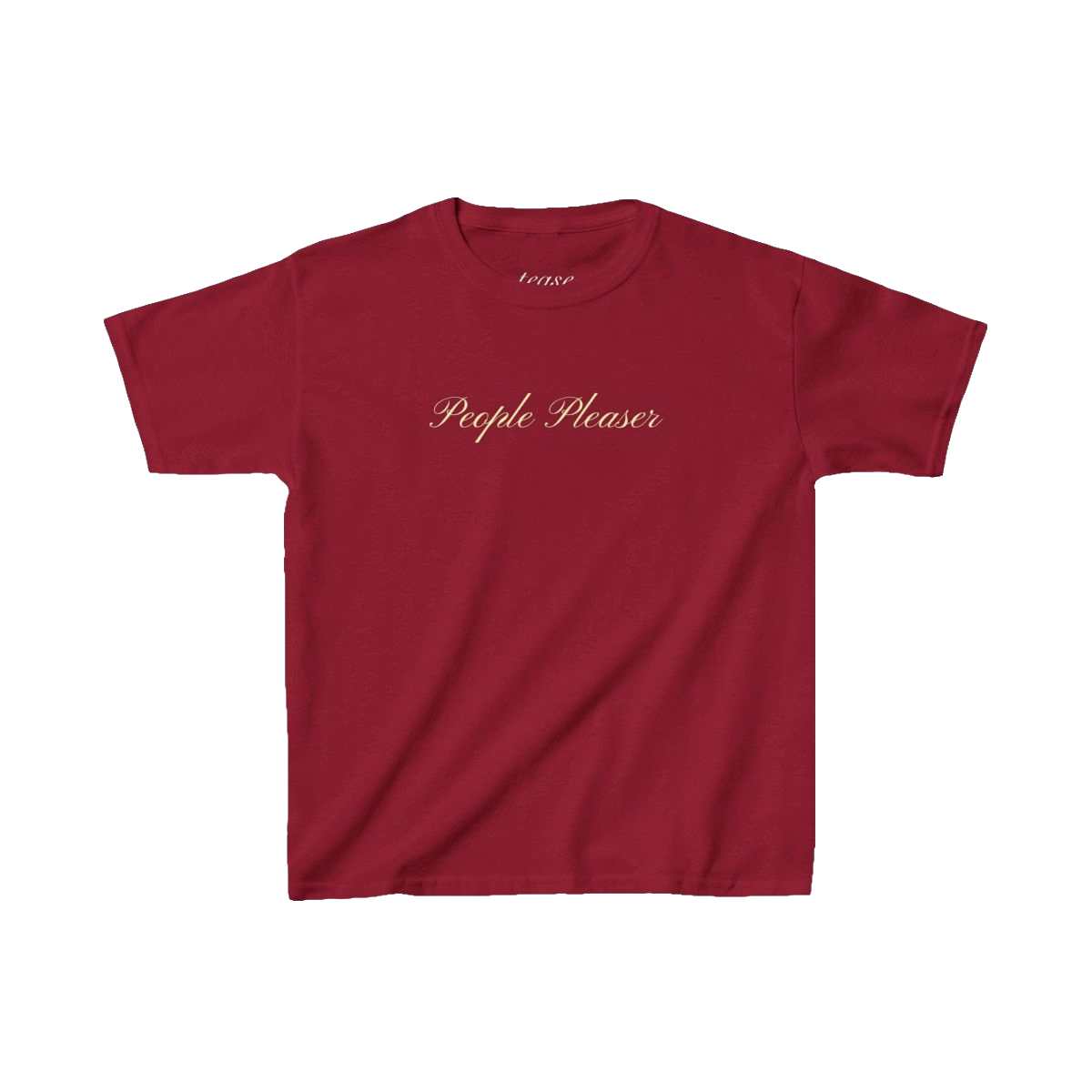 Red t-shirt with 'People Pleaser' text on a white background